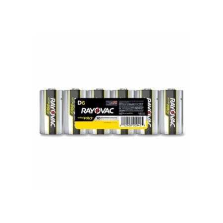 Rayovac Ultra Pro, Alkaline Battery, 1.5V, D, Shrink Pack, 6/PK, 6PK 620-ALD-6J