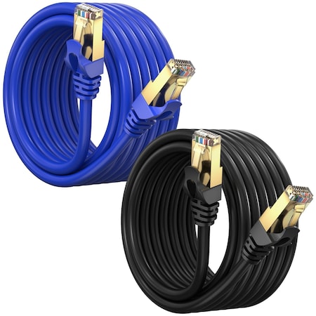 Maximm 15ft Flat Cat7 SFTP Shielded Ethernet Cable, 2PK, Black/Blue, 2PK CAT715FTBlack&Blue-2PK