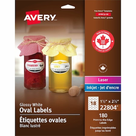 Avery Printable Blank Oval Labels, 1.5 in, PK180 22804