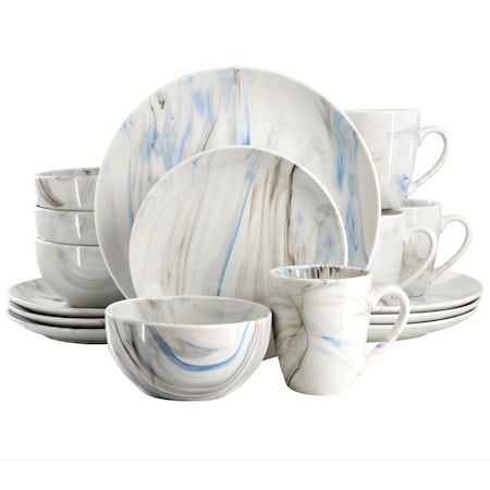 Elama Fine Marble 16 Piece Porcelain Dinnerware Set in Blue and Gray EL-FINEMARBLE-BG
