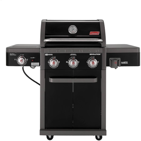 Coleman Revolution 3-Burner Gas BBQ Grill w/ Side Burner, 650-Sq. In. Total Cooking Surface, Black/Gray RV-301BBQ