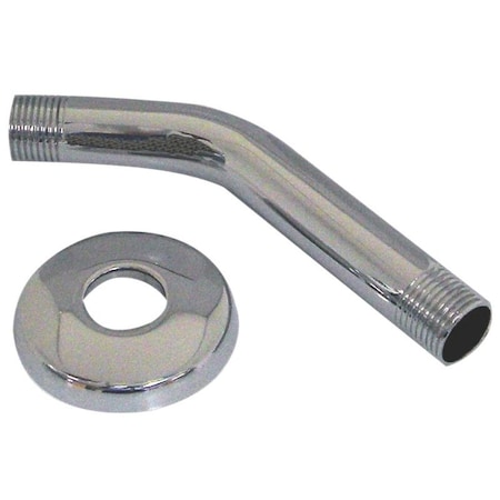 Danco Shower Arm with Flange, 1/2 in Connection, Threaded, 6 in L, Stainless Steel, Chrome Plated 89180