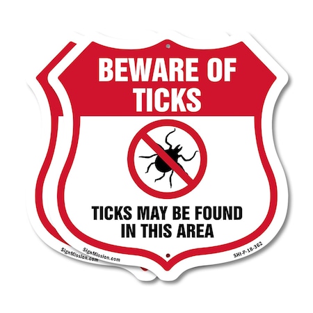 Signmission Beware Of Ticks Shield Sign Ticks May Be, 18 inch X 18 inch, Plastic Sign, 2PK SHI-P-2PACK-18-362