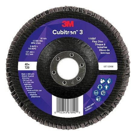 3M Cubitron Abrasive Flap Disc, Coated, Polyester, PK10 7100380494