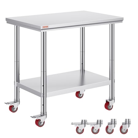 Vevor Stainless Steel Work Table Commercial Prep Table 35x24 Inch With 4 Casters GZT90X60L
