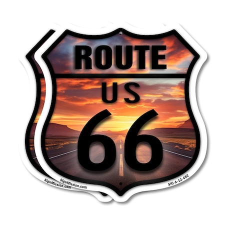 Signmission Route Us 66 Sunset, 12 inch X 12 inch, Plastic Sign, 2PK SHI-P-2PACK-12-482