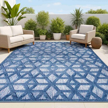 Jonathan Y Talaia Neutral Geometric Navy 3 ft. x 5 ft. Indoor/Outdoor Area Rug IBZ102B-3
