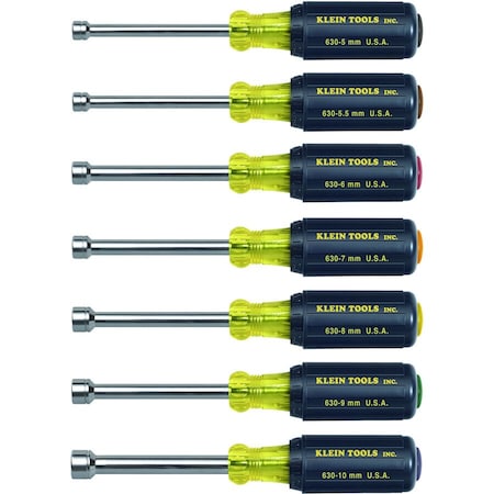 Klein Tools Hollow Shank Nut Driver Set, 3 in Shafts, Ergonomic Cushion Grip, Metric, 7-Piece 65160