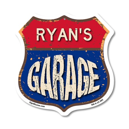 Signmission Ryan's Garage, 12 Inch X 12 Inch, Aluminum Metal Sign SHI-A-12-383-RYAN
