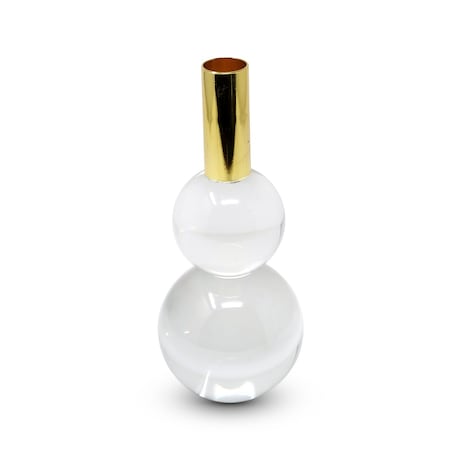 Homeroots Set of Two Clear And Gold Geo Orbs Crystal Tabletop Taper Candlesticks, 2PK 590266