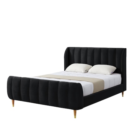 Homeroots Black Solid Wood King Tufted Upholstered Velvet Bed 544849