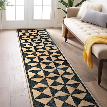 World Rug Gallery Geometric Diamond Washable Non Slip Runner Rug 2 ft x 8 ft Natural WR74NATURAL2X8