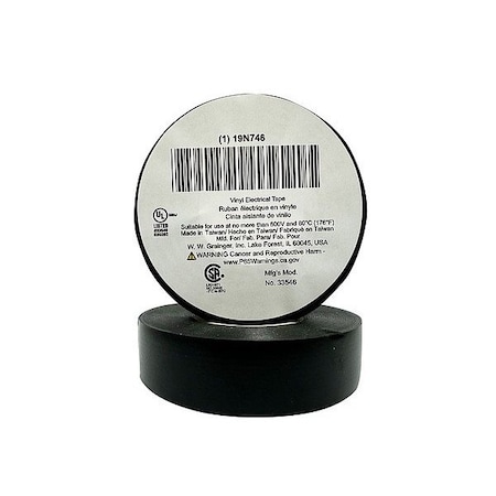 Zoro Select Vinyl Electrical Tape, 3/4 in W x 60 ft L, 7 mil Thick, Black 19N746