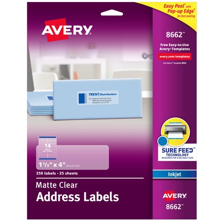 Avery Matte Clear Address Labels, Sure, PK350 8662