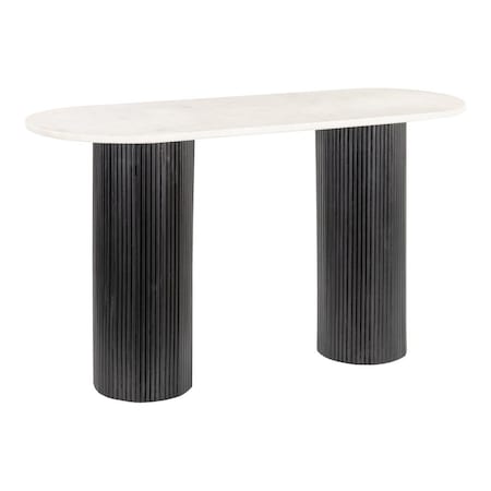 Homeroots 52" White and Black Genuine Marble and Solid Wood Oval Double Pedestal Console Table 668870
