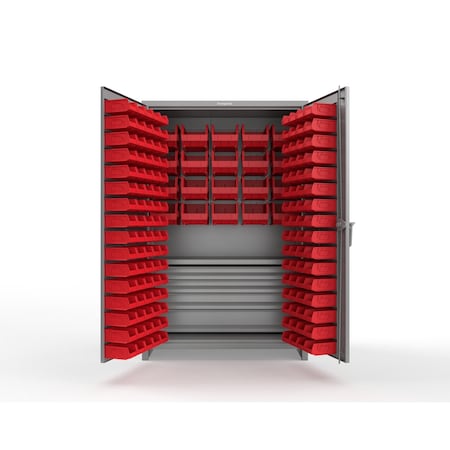 Strong Hold 14 GA Bin Cabinet with 1 Shelf, 4 Drawers - 48 In W. x 72 In. H x 24 In. D - 164 Red Bins 46-BBS-241-4DB-164R-L