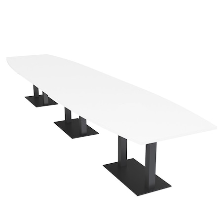 Skutchi Designs Boat Conference Table With Power Unit, 48 in W, 216 in L, White HAR-BOT-48x216-DOU.BK-W960-NA