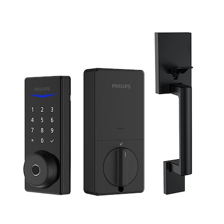 Philips Wi-Fi Smart Deadbolt Door Lock with Multiple Access Methods Including Fingerprint Reader with Handle BUN1040HWZHBL