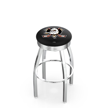 Holland Bar Stool Co 25" Chrome Anaheim Ducks Swivel Bar Stool, Accent Ring L8C3C25AnaDks