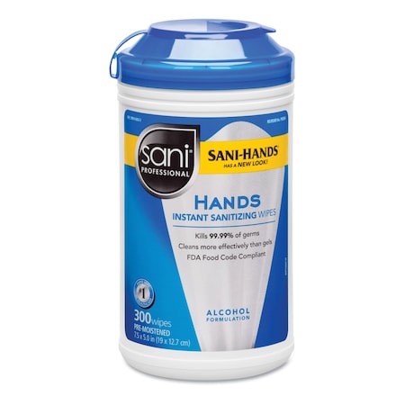 Sani Professional Hands Instant Sanitizing Wipes, 7 1/2 x 5, 300/Canister, PK6 NIC P92084