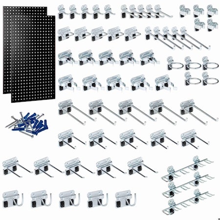 Triton Products 63 pc LocHook Assortment W/ (2) 24" W x 42-1/2" H Black 18-Gauge Steel Square Hole Pegboards LB2-BKKit
