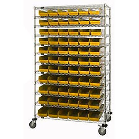 Global Industrial Chrome Wire Shelving with 176 4"H Plastic Shelf Bins Yellow, 72x18x74 269052YL