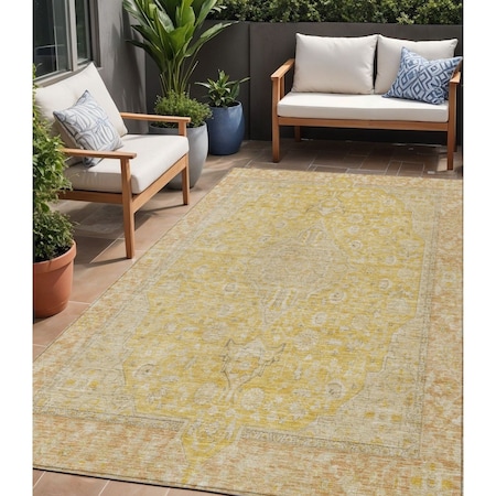 Homeroots 5' X 8' Wheat And Gold Medallion Washable Indoor Outdoor Area Rug 616299
