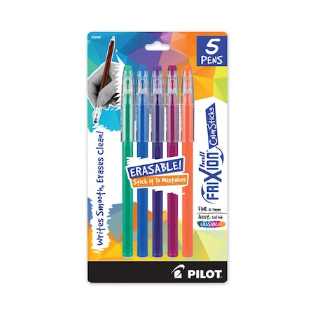 Pilot FriXion ColorSticks Erasable Gel Pen, Stick, Fine 0.7 mm, Assorted Ink and Barrel Colors, 5PK 32443/15145