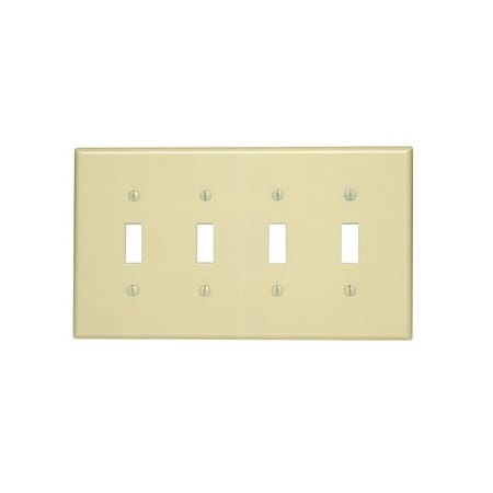 Leviton Switch Wallplate, Midway Size, Gang 4, Ivory 80512-I