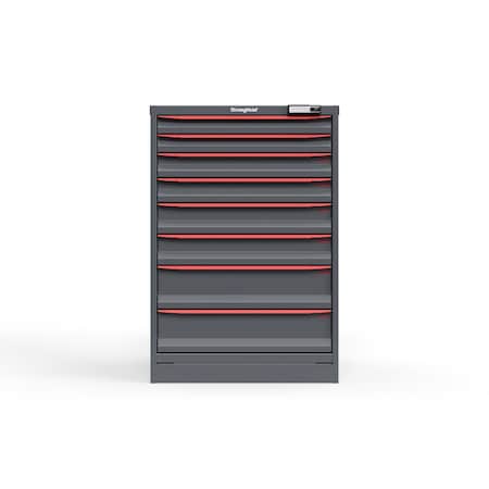 Strong Hold 8 drawer cabinet - (2x 2ft, 2x 3ft, 2x 4ft, 2x 6ft) - Red accents - E-Lock w/ Tracking S3044-PPTAS-0803DS