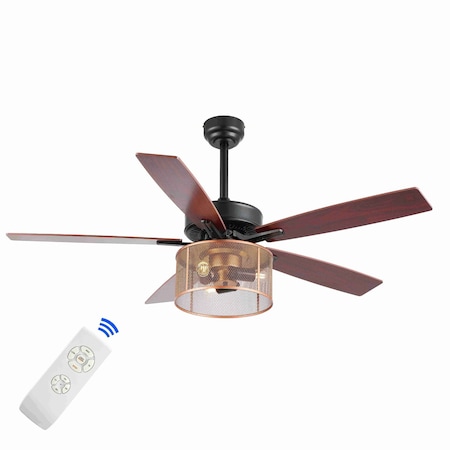 Jonathan Y Max 52" 3-Light Farmhouse Industrial Iron/Wood Mobile-App/Remote-Controlled LED Ceiling Fan, Black/Re JYL9721B