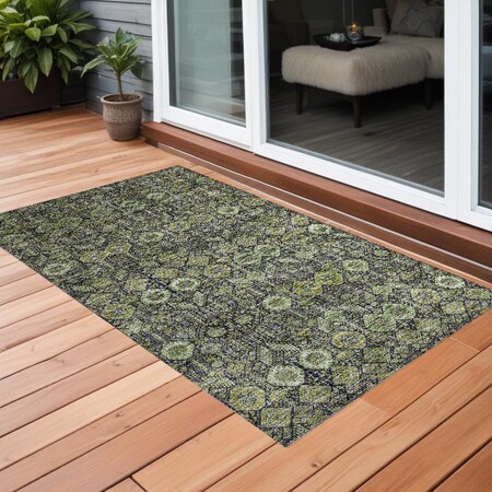 Homeroots 3' X 5' Blue and Green Floral Washable Non Skid Indoor Outdoor Area Rug 564332