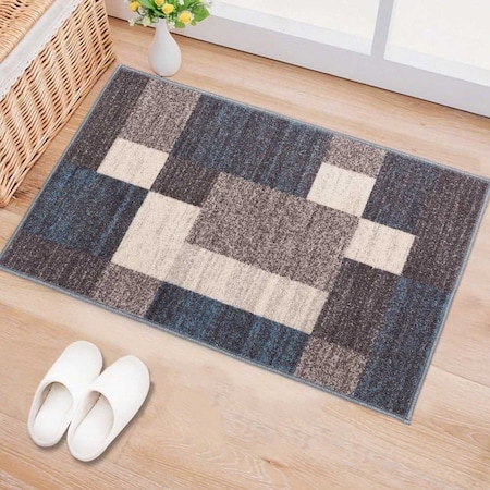 World Rug Gallery Contemporary Modern Geometric Boxes Design Non-Slip Area Rug 2 ft 7 in x 4 ft Blue 506BLUE27X4