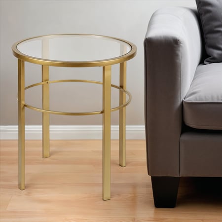 Homeroots 22" Brass And Clear Glass And Steel Round End Table 543816