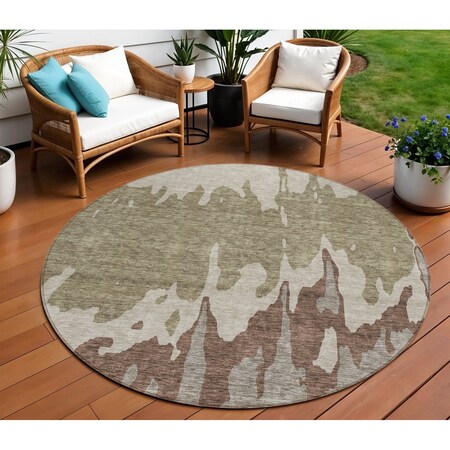 Homeroots 8' Beige And Taupe Round Abstract Washable Indoor Outdoor Area Rug 613610