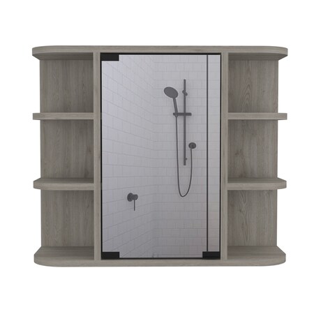 Homeroots 24" Light Gray Wood Floating Double Door Bathroom Vanity And Medicine Cabinet With Mirror 478211
