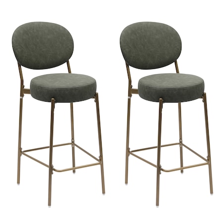 Homeroots Set of Two 29" Green and Gold Faux Leather and Metal Low Back Bar Height Bar Chairs, 2PK 719632