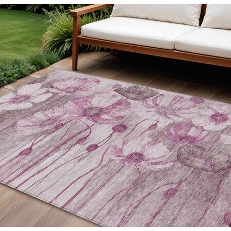 Homeroots 8' X 10' Plum Mauve And Pink Floral Washable Indoor Outdoor Area Rug 582761