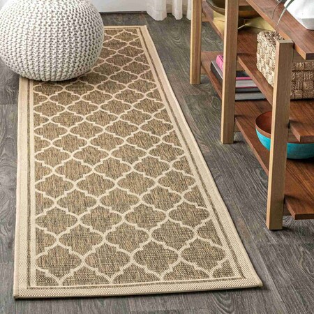 Jonathan Y Trebol Moroccan Trellis Textured Weave Brown/Beige 2 ft. x 20 ft. Indoor/Outdoor Runner Rug SMB109A-220