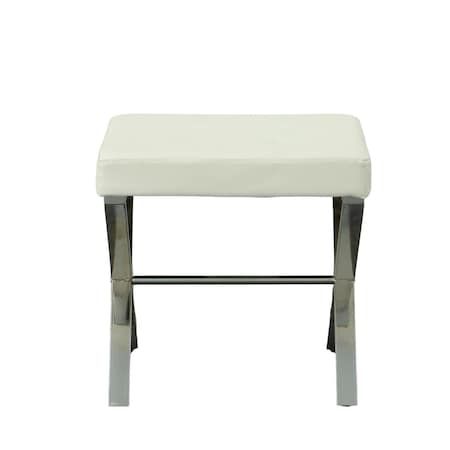 Homeroots 20in Off White and Silver Tufted Faux Leather and Metal Upholstered Bench 733244