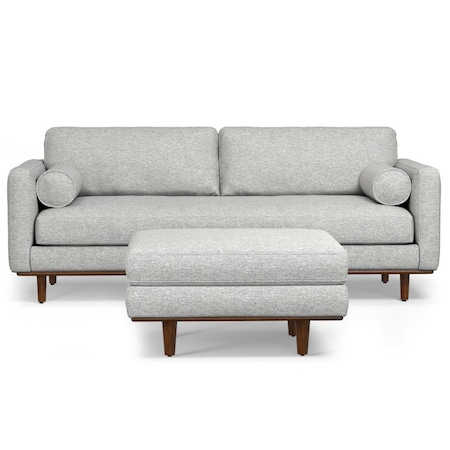 Homeroots 89" Gray Fabric Sofa With Ottoman With Brown Legs 641064
