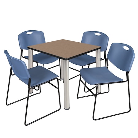 Regency Square Kee Breakroom Table W/ 4 Zeng Stack Chairs, 30 in W, 30 in L, Noble Oak TB3030NOBPCM44BE