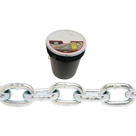 Baron Proof Coil Chain, 516 in, 92 ft L, 30 Grade, Steel, Zinc PC30516P
