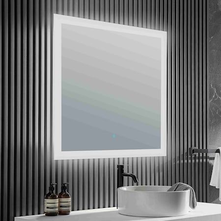 Anzzi Mars 32 in. x 30 in. Frameless Rectangular LED Bathroom Mirror with Defogger in Silver BA-LMDFX008AL
