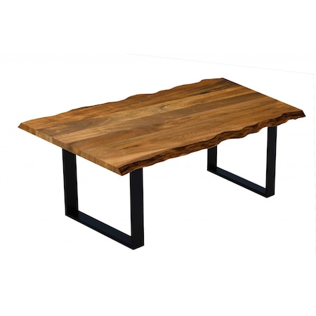 Homeroots 63" Brown And Black Solid Wood Sled Base Dining Table 379787