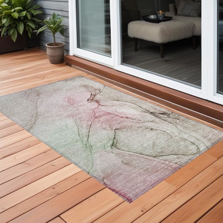 Homeroots 3' X 5' Gray and Pink Abstract Washable Non Skid Indoor Outdoor Area Rug 559364