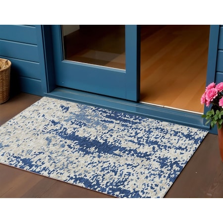 Homeroots 3' X 5' Navy Blue And Ivory Abstract Washable Indoor Outdoor Area Rug 612629