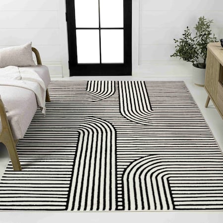 Jonathan Y Anders MidCentury Modern Arch Stripe Two-Tone High-Low Black/White 5 ft. x 8 ft. Area Rug SCN107D-5