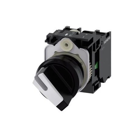 Siemens Selector switch, illuminable, 22 mm, round, plastic, white, selector 3SU1100-2BF60-1MA0