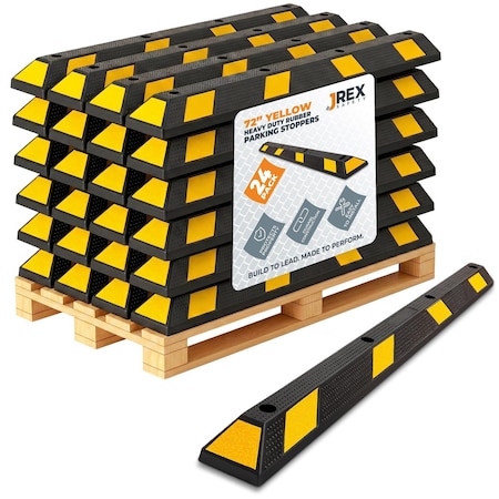Jrex Safety 72 in Rubber Parking Block Curb Stop, Yellow Reflective Strip, Half Pallet 24 PBSY-JR-6-HP24